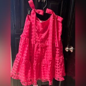 Entro Fuchsia Checkered Bow Tie Ruffle dress